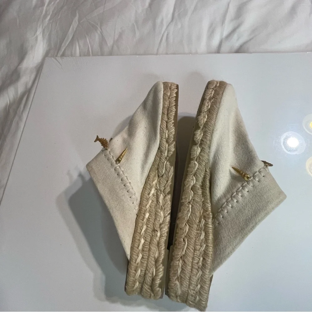 Talbots  Beige‎ Espadrille Mules with Gold Charms
